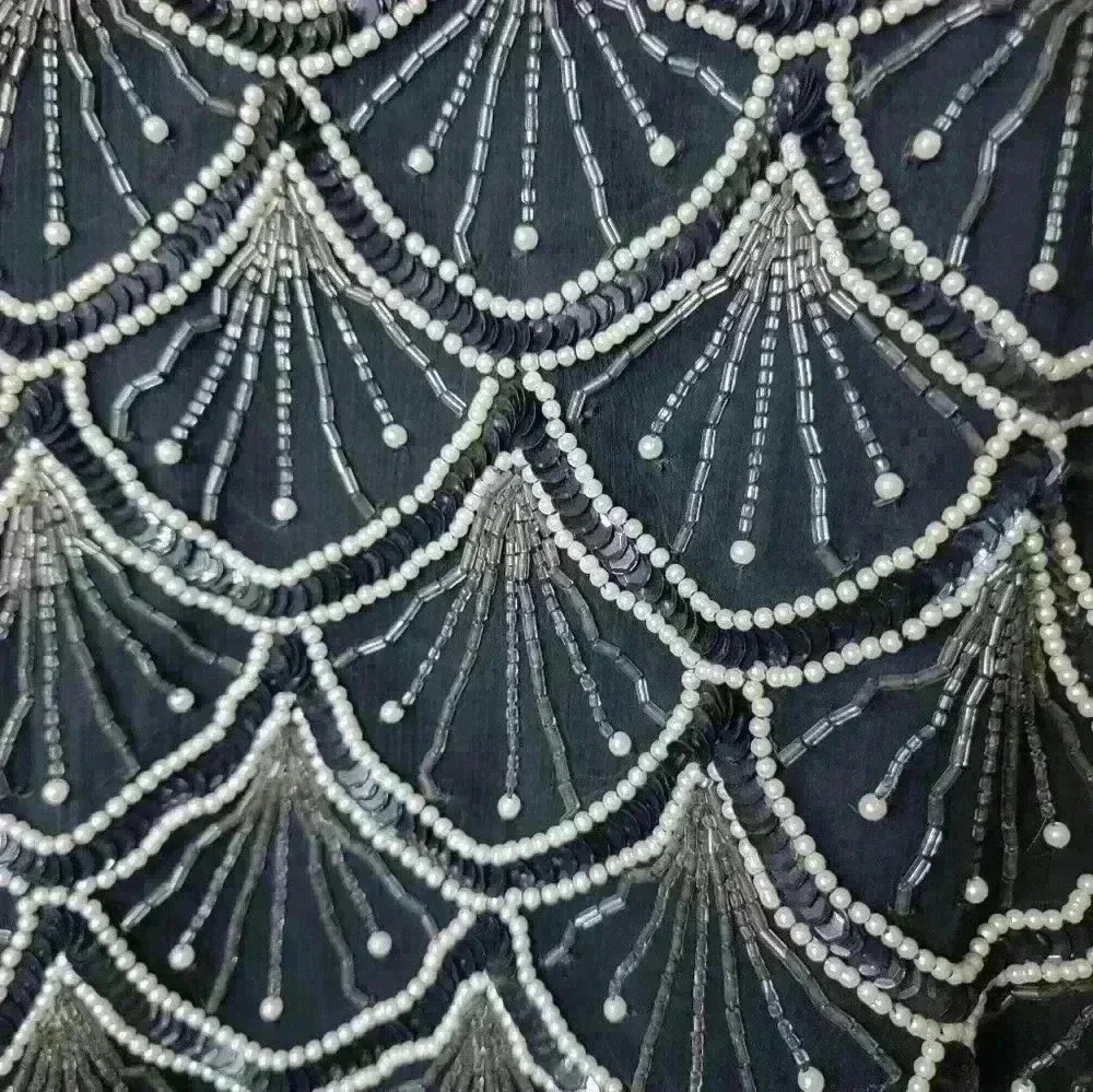 Laurence Kagar Black Color Silk Sequin Beaded Pearl Blouse.SIZE L - Picture 2 of 7